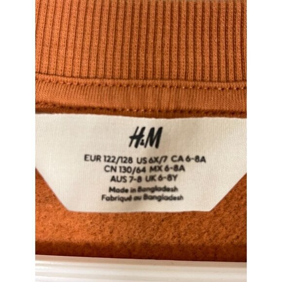 H&M Sweatshirt Kid 6 Orange Crew Halloween Pumpkin Parade School Preppy 80s - Picture 2 of 7